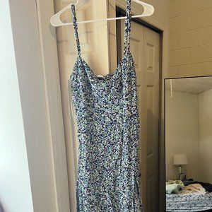 Zara Sweetheart Printed Floral Slit Midi Dress L